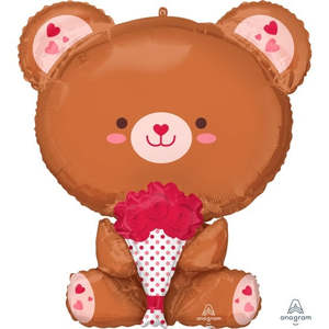 XL Teddy Bear with Flower Shaped Foil Balloon 66 cm