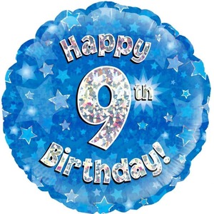 Happy 9th Birthday Blue Holographic Foil Balloon