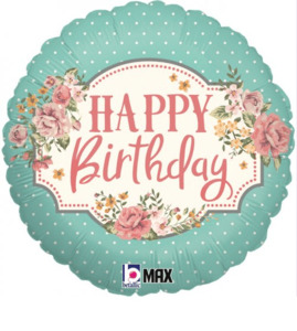 Happy Birthday: Happy Birthday Vintage Floral Foil Balloon 45cm