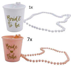 Hens Party Bride To Be & Bride Tribe Shot Glasses on a Necklace (8pk)