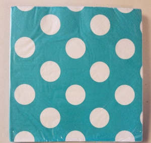 Napkins: Polka Dot Beverage Napkins - Caribbean Teal (16)