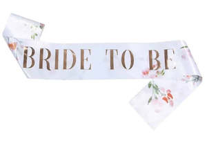 Bride to Be Sash - Rose Gold on White with Floral Print