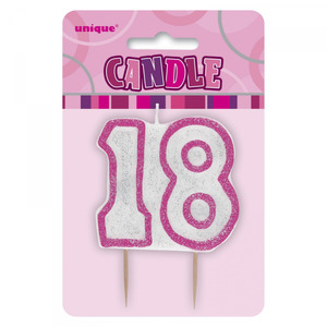 Candles: Glitz Birthday 18th Candle Pink/Silver