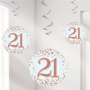 21st Birthday Rose Gold Holographic Swirls Hanging Decorations (6)