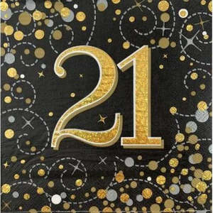 21st Birthday: Black & Gold 21st Sparkling Fizz Luncheon Napkins (16)