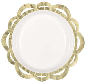 Disposable Plates: White Paper Plates with Painted Gold 7inch (10pk)