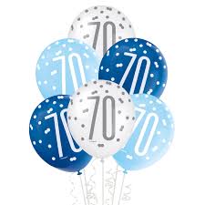 70th Blue & White Latex Balloons (6)