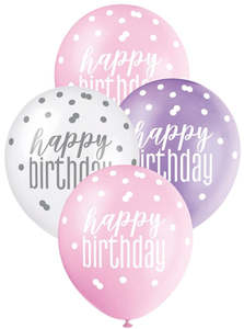 70th Pink, Purple & White Latex Balloons (6)