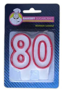 80th Birthday Cake Candle - Red On White