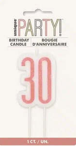 30th Birthday Cake Candle - Rose Gold