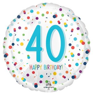 Milestone Age: Foil Balloon 40th - Rainbow Confetti