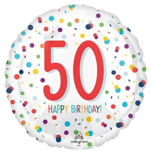 Foil Balloon 50th - Rainbow Confetti
