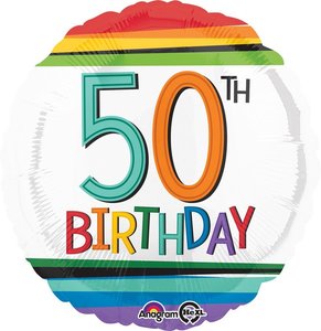 Milestone Age: Foil Balloon 50th - Rainbow Stripes