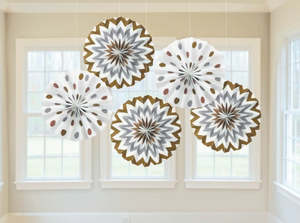 Gold Fan Decorations Printed Paper Mixed Metallic