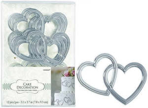 Silver Hearts Entwined Cake Decorations (12)