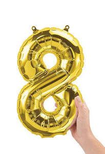 Foil Letter Banners Air Fill Only: Gold Foil Number Balloon (35cm)14in - No. 8 (fill with air only)