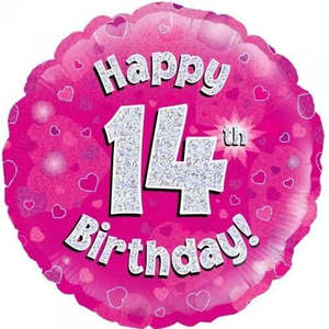 Happy Birthday: 14th Birthday Pink Foil Balloon 45cm