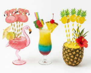 Cocktail Accessories: Tropical Paper Straws Assorted 6pk