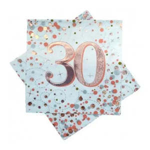 Napkins: 30th Birthday Rose Gold Napkins 16pk