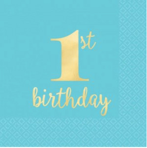 Napkins: Blue 1st Birthday Beverage Napkins (16pk)