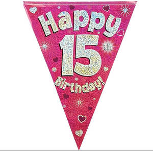 Banners: Happy 15th Birthday Pink Bunting