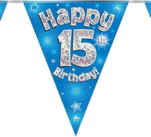 Banners: Happy 15th Birthday Blue Bunting