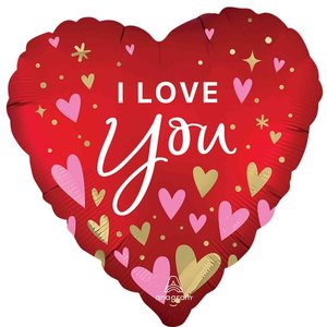Foil Balloon 18" I Love You Pink & Gold Hearts