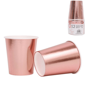 Plastic Paper Cups: Rose Gold Foil 250ml Paper Cups (8)