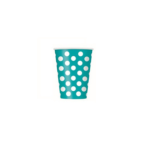 Plastic Paper Cups: Caribbean Teal Polka Dot Paper Cups (6)