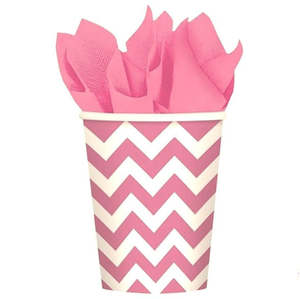 Plastic Paper Cups: Baby Pink Chevron Paper Cups (8pk)