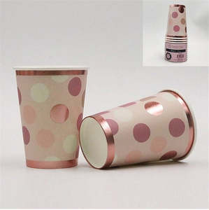 Plastic Paper Cups: Pink And Rose Gold Foil Dots 9oz Paper Cups (12)