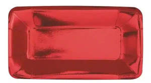 Disposable Plates: Red Foil Small Rectangular Paper Plates (8)
