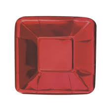 Red Foil Small Square Appetizer Paper Plates (8)