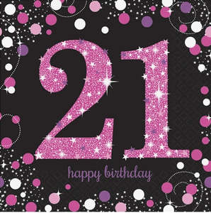 21st Pink Celebration Napkins 16pk