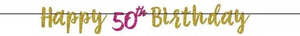 Banners: Happy 50th Birthday Banner Pink & Gold