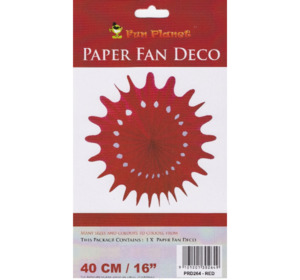 Fans: Red Paper Fan Deco - 40cm 2nds