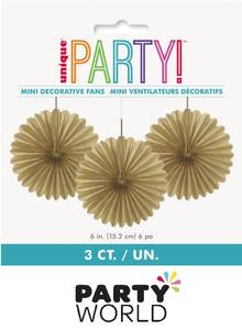 Fans: Mini Tissue Paper Party Fans - Gold (3)