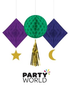 Tropical Hibiscus Hanging Honeycomb & Lantern Decorations (5pk)