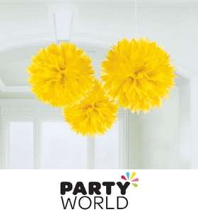 Puff Balls Honeycomb: Fluffy Tissue Party Decorations - Yellow (3)