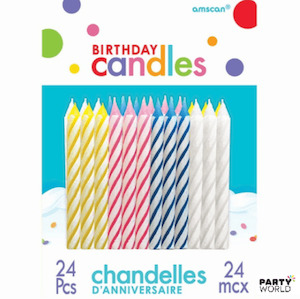 Birthday Cake Candles Spiral Assorted Value Pack (24)