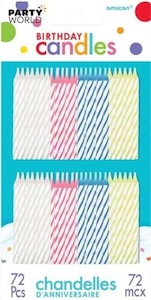 Birthday Cake Candles Spiral Assorted Value Pack (72)
