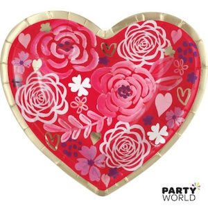 Heart Shaped Floral Paper Plates 17.7cm (8pk)