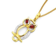 Products: 9ct Garnet & Diamond Owl Pendant