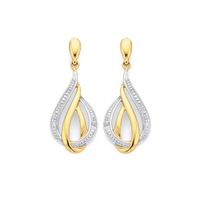 Jewellery: 9ct gold diamond set flame drop earrings