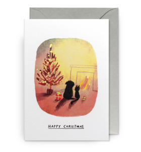 Christmas: Christmas Card - Cosy Cat & Dog by fire