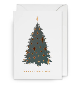 Christmas Card - Merry Christmas Tree w Stars