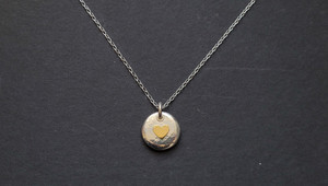 Products: Pure silver, 22K gold heart large chunky pendant Patina Jewellery