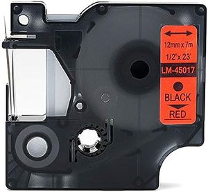 Products: Dymo 45017 Label Tape Black on Red 12mm x 7m Latest - Inkshop