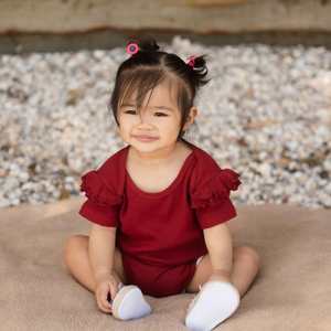 Organic Cotton Wine Ruffled Bodysuit