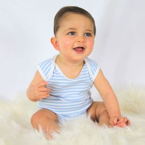 Organic Cotton Singlet Bodysuit – Blue and White Stripes